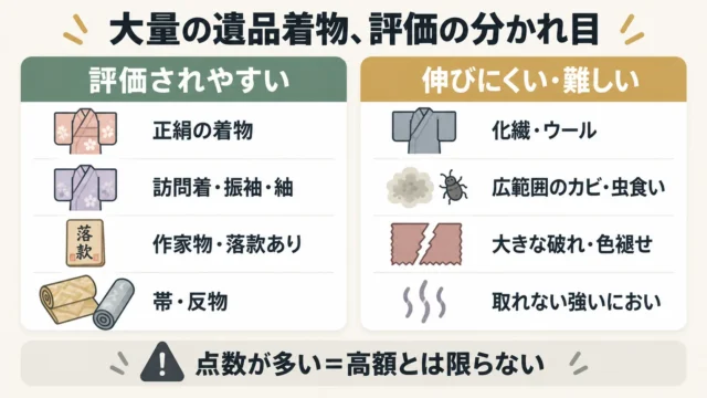 大量の遺品着物で「値がつきやすいもの・つきにくいもの」