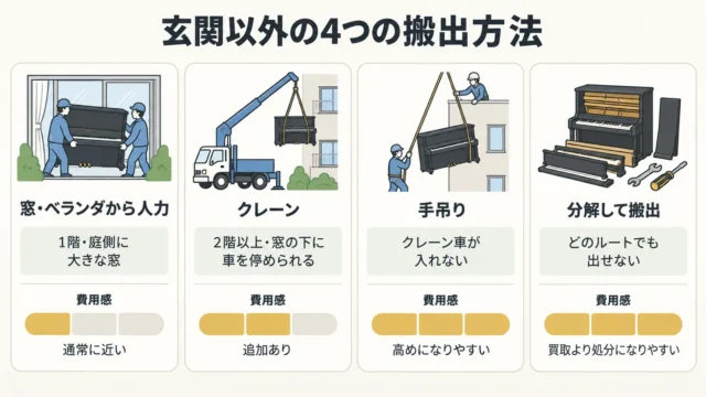 玄関以外の主な搬出方法と、それぞれの特徴