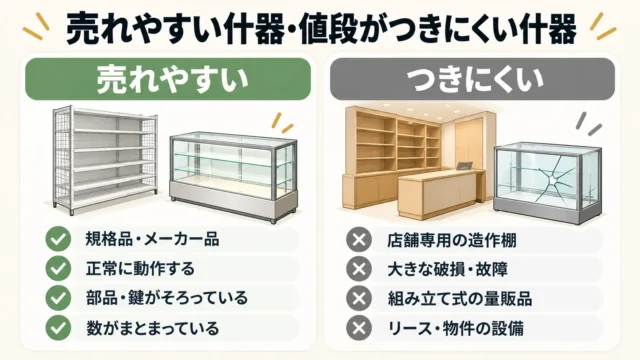 閉店時の店舗什器は「売れる物」と「値段がつきにくい物」に分かれる