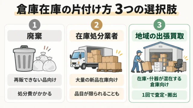 廃棄・在庫処分業者・地域の出張買取はどう違う?