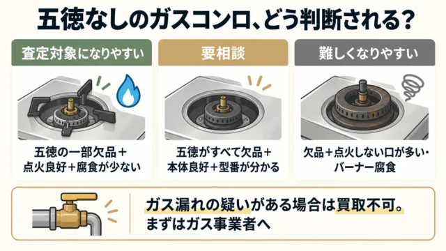 買取が難しくなるのは、五徳以外の問題が重なったとき