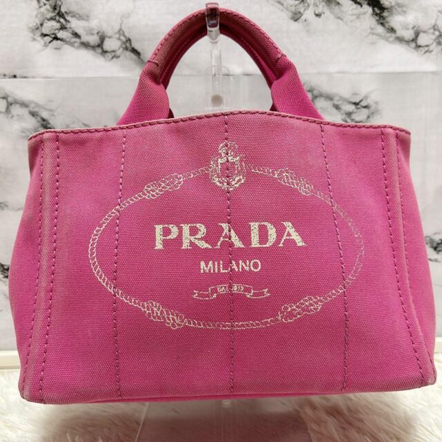 PRADA プラダ ミニカナパ キャンバス ハンドバッグ ピンク