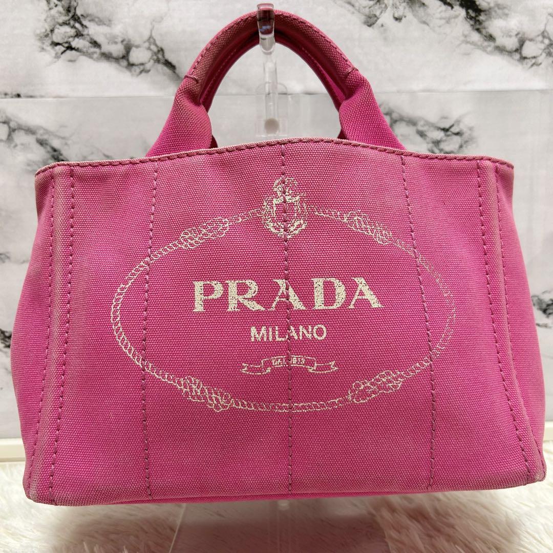 PRADA プラダ ミニカナパ キャンバス ハンドバッグ ピンク
