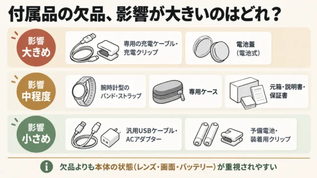付属品欠品で変わる査定条件｜影響が大きいもの・小さいもの