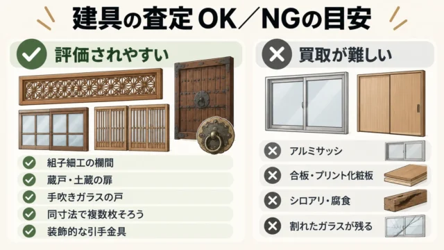 建具（蔵戸・欄間・格子戸・ガラス戸）の査定で見られるポイント