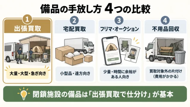 出張買取・宅配買取・フリマアプリ、閉鎖施設の備品はどう手放す？