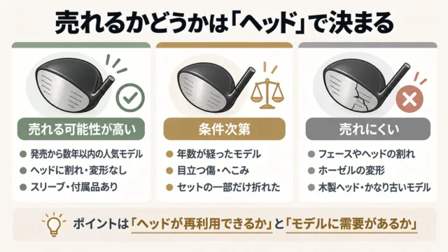 シャフトが折れたゴルフクラブは売れる?結論は「ヘッド」で決まる
