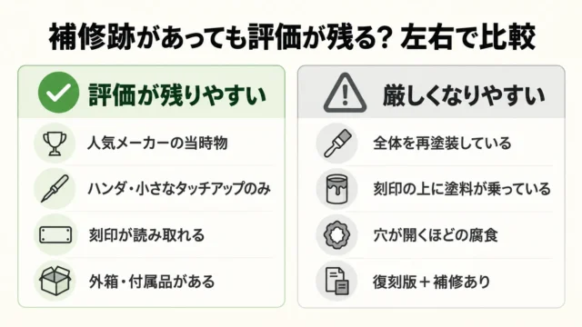 補修跡があっても評価が残りやすいケース・厳しくなりやすいケース