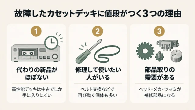 テープが絡む・再生できないカセットデッキでも売れる可能性は十分ある