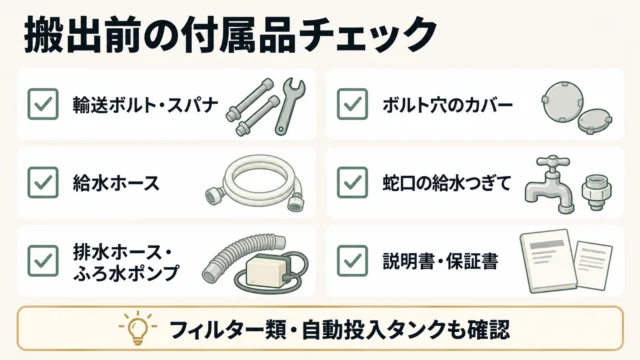 輸送ボルト以外にも!搬出前に確認したい付属品チェックリスト