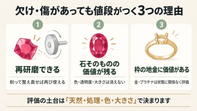欠け・傷のあるルビーやサファイアでも売れる可能性は十分ある