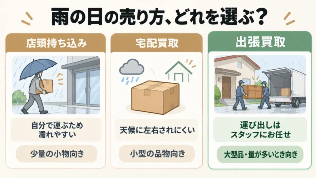 雨の日の売り方を比較｜出張買取が向いているケース
