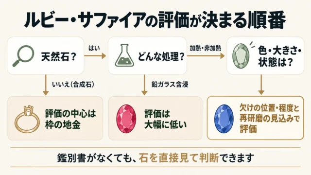 状態より先に確認される査定条件|天然・合成・処理