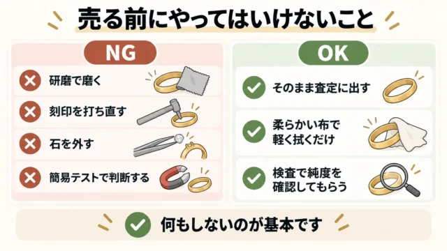 刻印が薄い金製品を売る前にやってはいけないこと