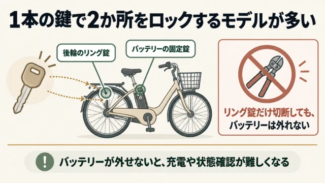 電動アシスト自転車は「リング錠の鍵=バッテリーの鍵」に注意