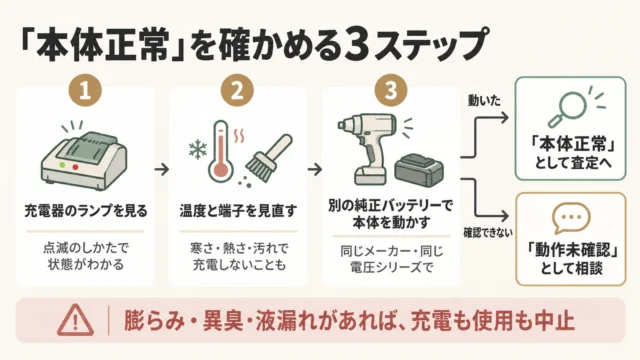 まず確認:充電できない原因は本体?バッテリー?充電器?