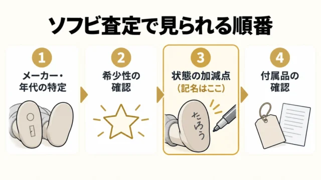 足裏の記名は減点要因だが、当時物なら価値は残る