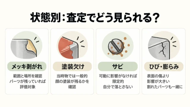 メッキ剥がれ・塗装欠け・サビは査定でどう見られる?状態別の評価