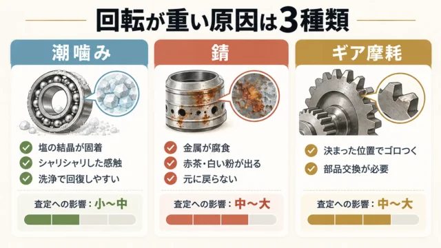 潮噛み・錆・ギア摩耗の見分け方
