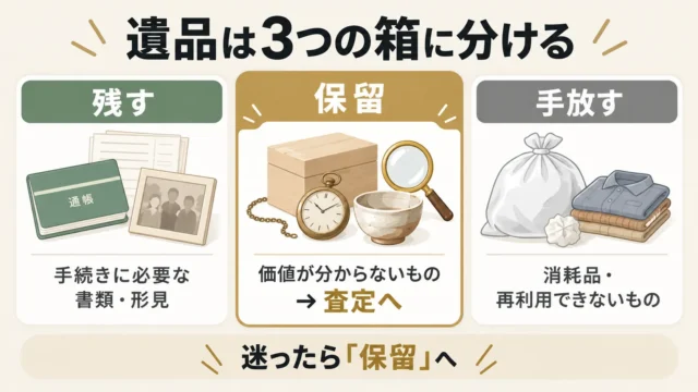 遺品を「残す・保留・手放す」の3つに仕分ける基準