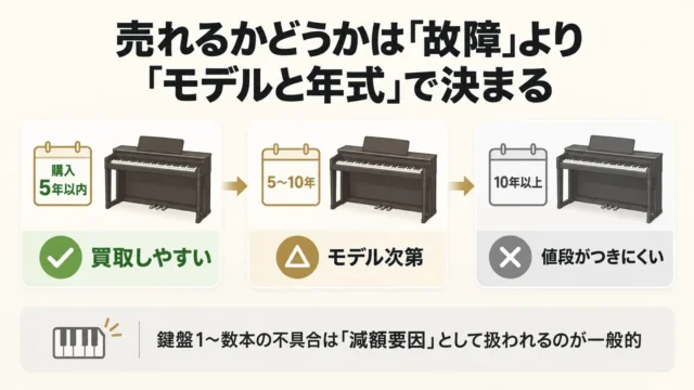 鍵盤が一部沈んだままでも、電子ピアノは買取できる可能性がある