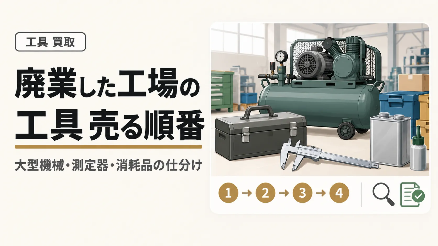 廃業した工場の工具を売る順番|大型機械・測定器・消耗品の仕分け