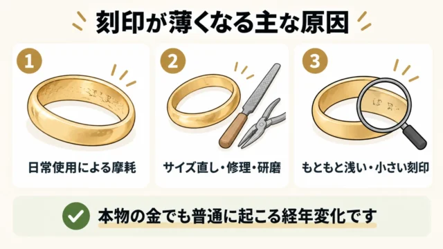 金製品の刻印が薄くなる主な原因と、かすれやすい箇所