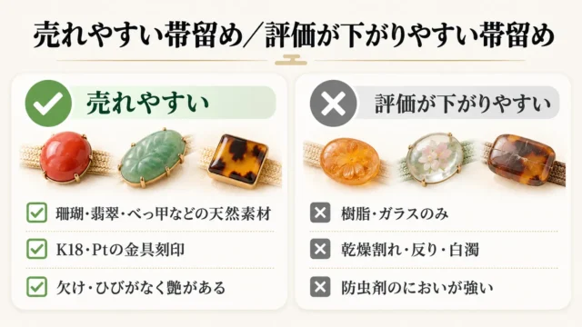 帯留めは1点だけでも売れる。素材と状態で評価が決まる