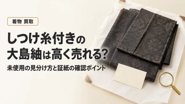 しつけ糸付きの大島紬は高く売れる？未使用判断と証紙の確認・査定条件