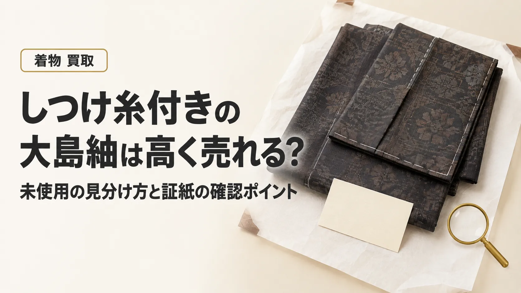 しつけ糸付きの大島紬は高く売れる？未使用判断と証紙の確認・査定条件