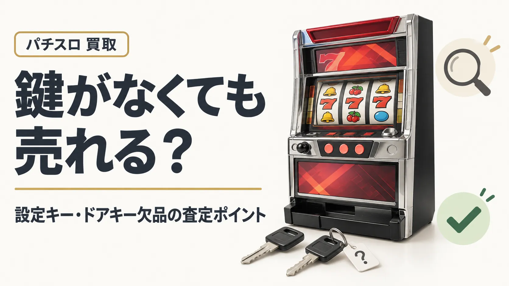 設定キー・ドアキーなしのパチスロ実機は売れる？鍵欠品の査定ポイント