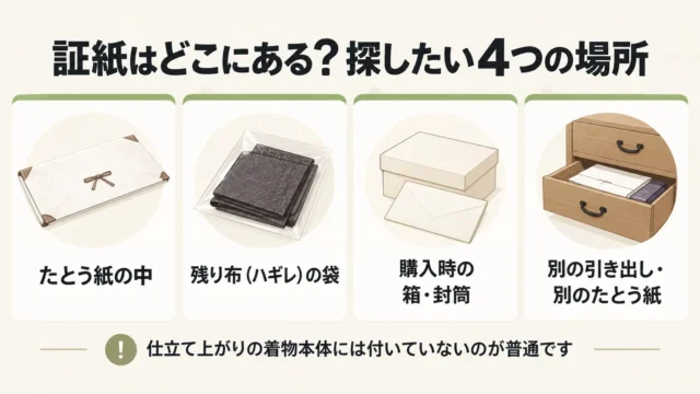 仕立て上がりの大島紬で証紙が見つかりやすい場所