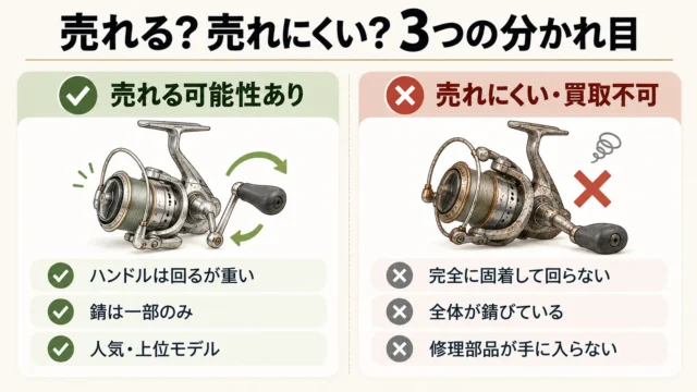 潮噛みしたリールは「ハンドルが回るなら」売れる可能性があります