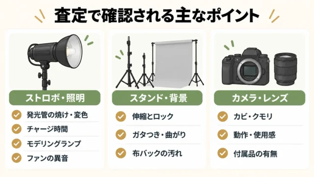 査定で見られるポイント｜照明・背景・カメラ用品別