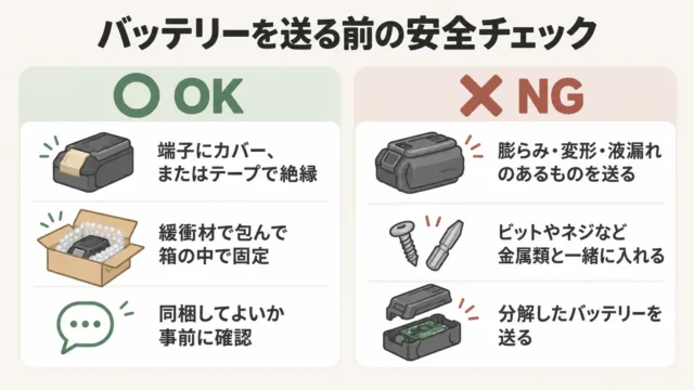 充電できないバッテリーは一緒に出す?送るときの注意点