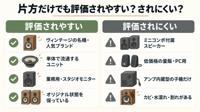 片方だけ・ユニット単体でも評価されやすいスピーカー、されにくいスピーカー
