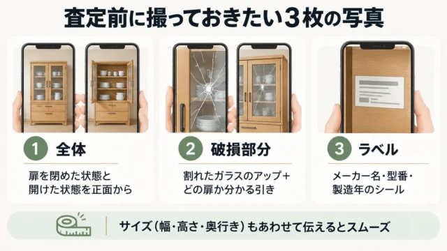 写真は「全体・破損部分・ラベル」の3種類