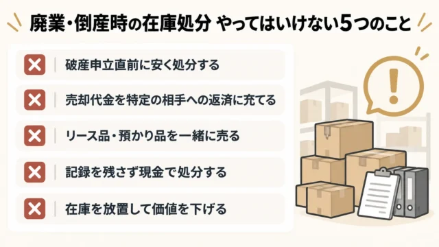 廃業・倒産時の在庫処分でやってはいけないこと