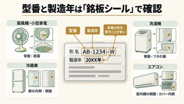 型番と製造年はどこに書いてある?