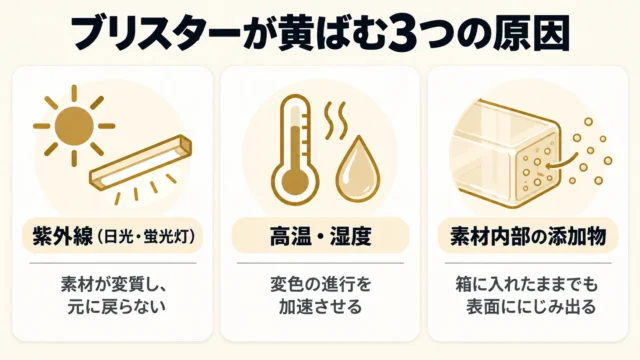 なぜブリスターは黄ばむのか?未開封でも進む経年劣化の仕組み